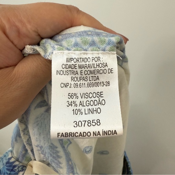 FARM Rio Festa de Arara Wide Leg Pant Cream & Blue Floral Print Linen Blend Sz M - Picture 11 of 15